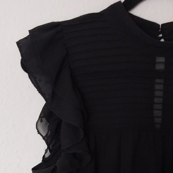 Who What Wear Black Ruffle Cap Sleeve Babydoll Dress - Picture 4 of 10